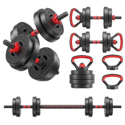 Fitvids Multi-Functional Changeable Dumbbell and Barbell Kettlebell Set with Adjustable Weights, 40LBS, 4 in 1