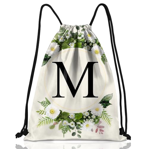 Initial Letter Drawstring Backpack String Sports Gym Bags Waterproof Sackpack Cute for Men Women Beach (13"×17") (Letter-M) - color: Letter-m