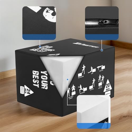 Zoomster 3-in-1 Foam Plyometric Jump Box for Home Gym Jump Training, HIIT, MMA, Weighted Stepup, Push Press and Strength Training - style: 20 X 24 X 30inch / 16lbs
