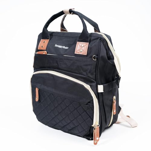 SNUGGY BABY Diaper Bag with Changing Station, Diaper Backpack with Changing Pad, Portable Diaper Organizer, Insulated Bottle Holders, Large Capacity, Water-Resistant Travel Bag (Black) - color: Black