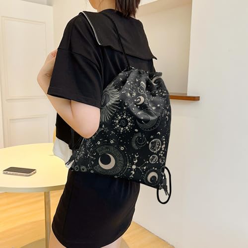 Drawstring Backpack Draw String Bag Sports Gym Bags Waterproof Cute Aesthetic Sackpack for Unisex Women Sports Beach Travel(13"×17")-Moon - color: Z18-moon