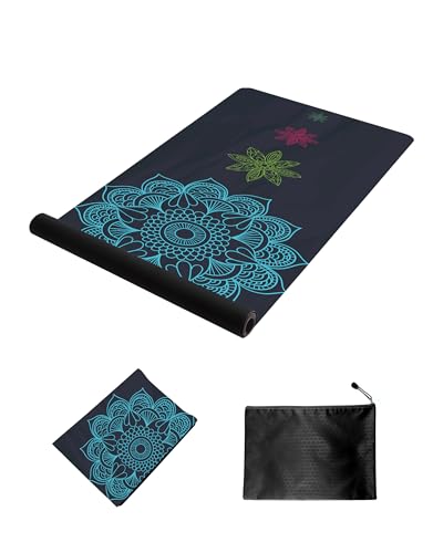 nuveti Printed Travel Yoga Mat-1/16 Inch Thick Non Slip Fitness Workout Mat with Carrying Bag, Foldable Lightweight Suede & Natural Rubber Yoga Mat for Yoga Pilates and Fitness 72" L x 24" W x 1.5mm - color: Lotus