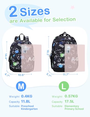 VASCHY Kids Backpacks, 12L Toddler & 17.5L School Backpacks, Lightweight Water-Resistant for Boys and Girls Ages 3-12 - color: Black & White Racer-s, size: Small