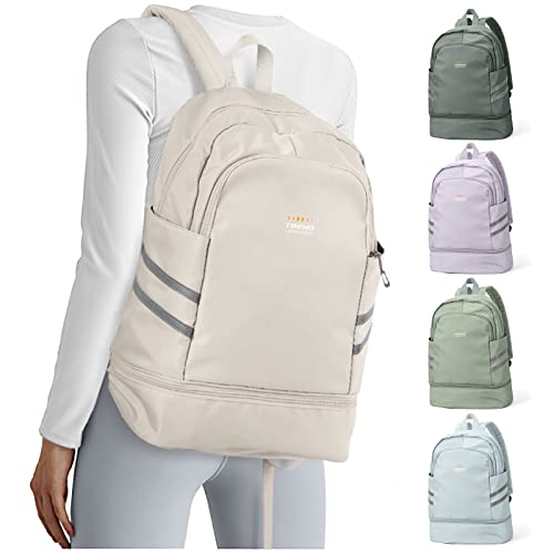 coofay Gym Backpack For Women Waterproof Backpack With Shoe Compartment Lightweight Travel Backpack Sports Backpacks Large Gym Bag - color: Beige, size: Large