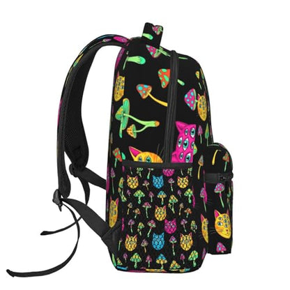 Casual Travel Daypack Halloween Trippy Eyes Black Cat Mushrooms, Multi Pocket Water Resistant Backpack for Men Women Weekend Getaways - color: Pattern (268)