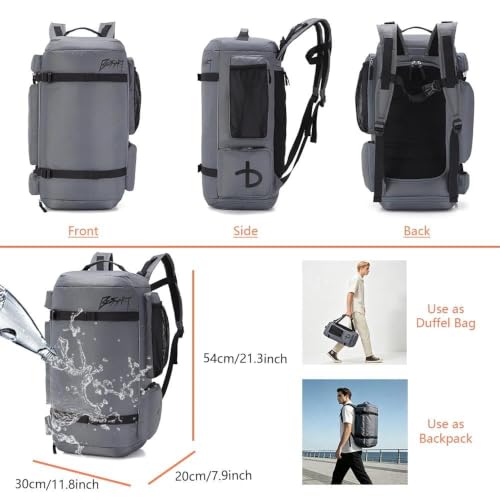 BE SMART 50L Extra Large Gym Backpack for Men, Big Gym Bag with Shoes Compartment, Waterproof Heavy Duty Duffel Bags (Dark Grey, Large-40L) - color: Dark Grey, size: Large-40L