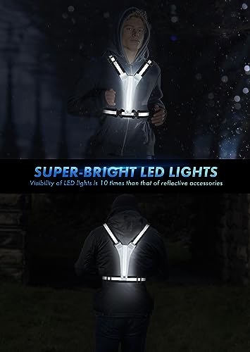 Fokia Kunbio LED Reflective Running Vest Gear,Light Up Vest Runners Night Walking USB Rechargeable,Up to 11hrs Light with Adjustable Waist/Shoulder for Women Men Kids - color: Black