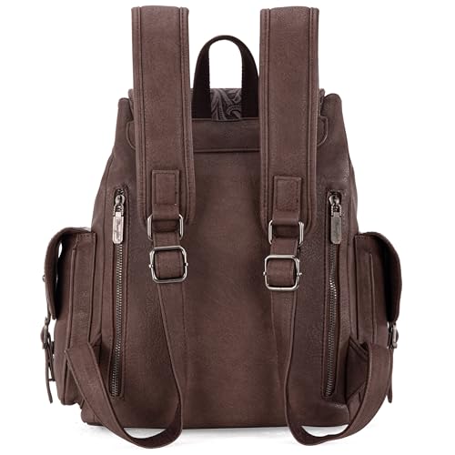 Montana West Wrangler Backpack Purse for Women Men Western Backpack Floral Tooled Travel Bags - color: Carve Coffee