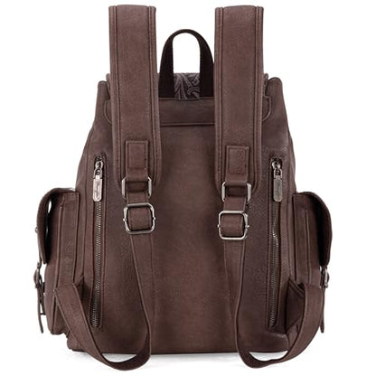 Montana West Wrangler Backpack Purse for Women Men Western Backpack Floral Tooled Travel Bags - color: Carve Coffee