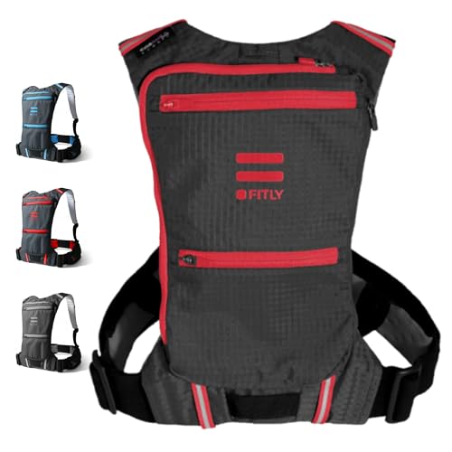 FITLY Minimalist Running Pack - Fitness Backpack Phone Holder, Storage, Thoracic Belt - Carry Personal Items - Running Gear for Men & Women - Lightweight Hydration Water Backpack - color: Coral Red, size: M-L-XL