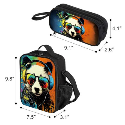 ZRENTAO 3 Pcs Kids Backpack, 3D Reflective Cartoon, 600D Polyester & Dual Zippers, 17" Bookbag with Ergonomic Design for boys & girls age 6-18, Panda Space Style for school Children Kids - color: 06#pandaset