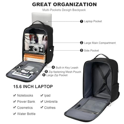GAEKEAO Travel Backpack 15.6" Laptop Backpack for Men and Women Casual Daypack for Work Business Weekender College Black - color: Black