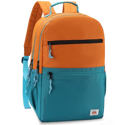 VASCHY School Backpack, Lightweight Classic Cute Aesthetic Bookbag Daypack for Teen Boys Girls Traveling/Gym/Middle School Orange Green - color: Orange Green-l, size: Large-17in