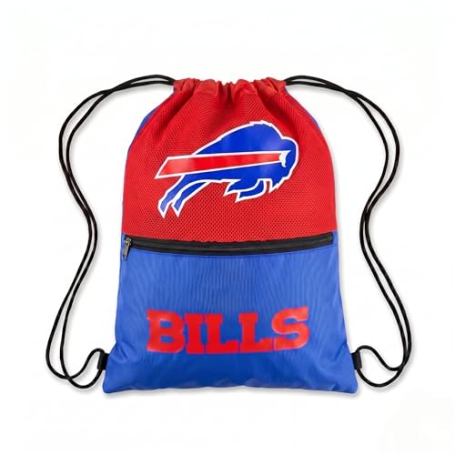 FOCO Buffalo Bills Big Logo Drawstring Backpack with Zippered Pocket – Limited Edition Bills Bag – NFL Gear – Show Your Team Spirit with Officially Licensed Baltimore Ravens Fan Gear - color: Buffalo Bills