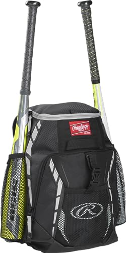 Rawlings | R400 Baseball & Softball Backpack Equipment Bag | T-Ball / Rec / Travel | Multiple Colors - color: Black
