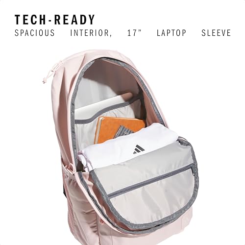 adidas Classic 3-Stripe Backpack for Laptop, School and Travel, 28L - color: Sandy Pink/Onix Grey