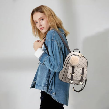 I IHAYNER Girls Fashion Backpack Mini Backpack Purse for Women Teenage Girls Purses PU Leather Pompom Backpack Shoulder Bag - color: Coffee