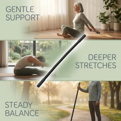 Yoga Stick, 5 ft Adjustable Aluminum Stretching Bar with Comfortable Foam Handles, Portable Fitness Pole for Body Shaping, Flexibility, Mobility, Balance Training, and Body Recovery