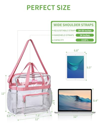 MAY TREE Clear Vinyl Tote Bag, Pink, 12 x 6 x 12 in - color: Pink