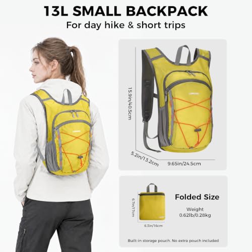 Small Hiking Backpack 13L Lightweight Foldable Travel Daypack for Men Women - color: Yellow