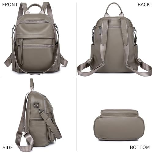 Genuine Leather Backpack Purse for Women | Real Soft Leather, Convertible, Ladies Daypack Shoulder Bag, Grey - color: Grey