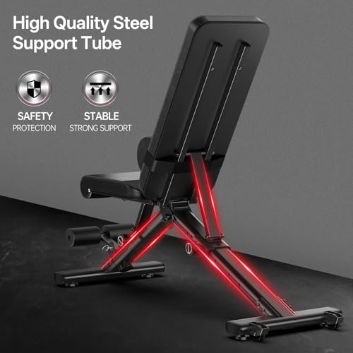 PASYOU Adjustable Weight Bench, 880 lb Capacity - Weight Bench Foldable, Incline Decline Flat Press Bench, with Lumbar Support, Compact Weight Benches for Home Gym, Suitable for Small Spaces