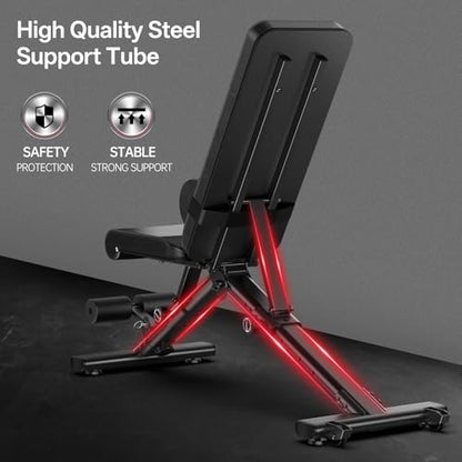 PASYOU Adjustable Weight Bench, 880 lb Capacity - Weight Bench Foldable, Incline Decline Flat Press Bench, with Lumbar Support, Compact Weight Benches for Home Gym, Suitable for Small Spaces