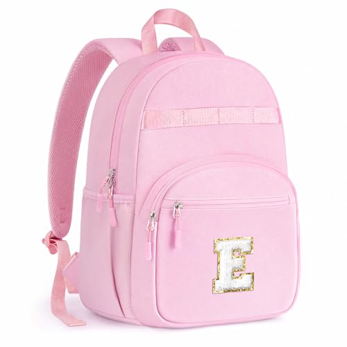 YOOLIFE Birthday Gifts for 4 5 6 7 8 9 10 Year Old Girls Kids School Backpack, Toddler Backpack for Girls Back to School Bag, Initial Kindergarten Backpacks for Girl Elementary Primary, Pink (E) - color: Pink, size: E