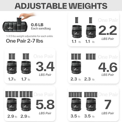 Sportneer Adjustable Ankle Weights for Women and Men 7 lbs/Pair Adjustable Leg Weights with Secure Straps, Strength Training Weighted for Yoga, Walking, Running, Aerobics, Gym, Physical Therapy - color: Dark Gray