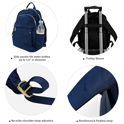 M-ioi-M Small Backpack Purse for Women, Fashion Nylon Daypack with Gold Hardware, Lightweight Water-Resistant Casual Commuting Bag for Work, College, City Walks, Fits up to 12" Tablet(Navy Blue,Small) - color: Navy Blue,small