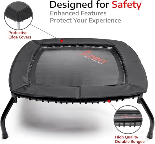 Sunny Health & Fitness Springless Mini Fitness Trampoline – Premium Adjustable Bungee-Style Indoor/Outdoor Exercise Rebounder for Quieter and Safer Workouts - size: 36 Inch