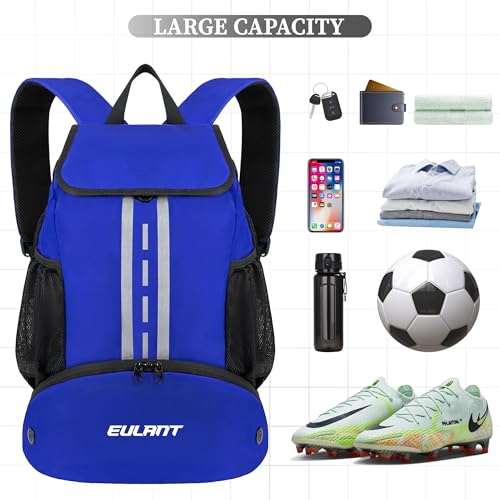 EULANT Soccer Backpack with Shoes Compartment, Waterproof Drawstring Bag for Sport Gym Swim Yoga Travel Football Volleyball - color: Upgraded Blue