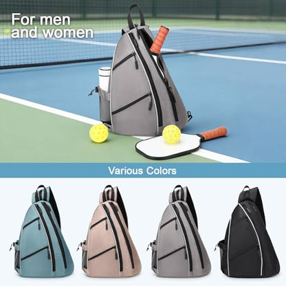 Pickleball Bag for Women Men, Adjustable Pickleball Backpack, 2 in 1 Sports Sling Bag for Pickleball Tennis - color: Grey
