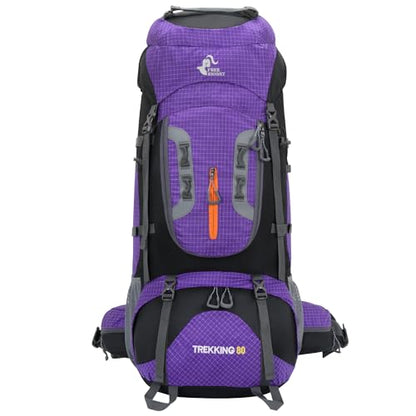 Bseash 80L Waterproof Hiking Camping Backpack with Rain Cover, Lightweight Outdoor Sport Travel Daypack for Climbing Touring (Purple) - color: Purple
