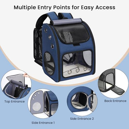 Expandable Cat Carrier Backpack,Large Space,Airline Approved,18 lbs | Portable Pet Carrier Backpack with Super Ventilated, Ideal for Traveling/Hiking /Camping/ Vet, Blue - color: Blue-Standard