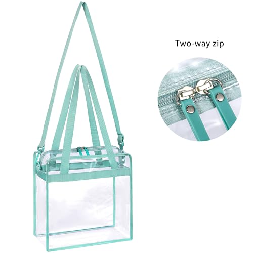 BAGAIL Clear Bags 12x6x12 Stadium Approved Clear Tote Bag with Zipper Closure Crossbody Shoulder Bag with Adjustable Strap - color: Dusty Blue