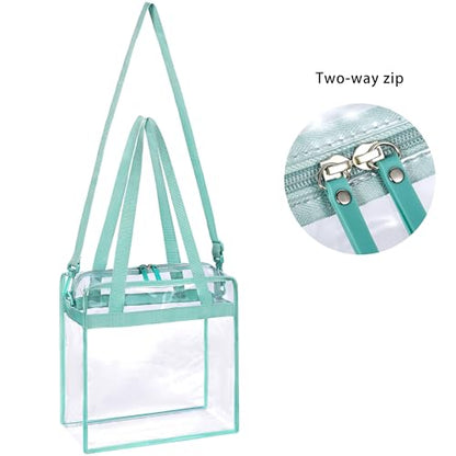 BAGAIL Clear Bags 12x6x12 Stadium Approved Clear Tote Bag with Zipper Closure Crossbody Shoulder Bag with Adjustable Strap - color: Dusty Blue