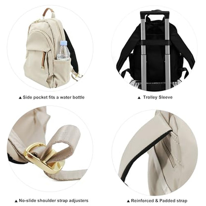 M-ioi-M Medium Backpack Purse for Women, Fashion Nylon Daypack with Gold Hardware, Lightweight Water-Resistant Rucksack for College, Work, Travel, Everyday Use, Fits 13–14" Laptop (Oatmeal, Medium) - color: Oatmeal,medium