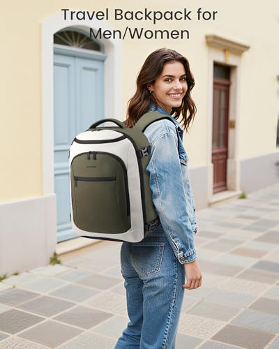 LOVEVOOK 40L Travel Backpack for Women & Men,Airline Approved Carry On Backpack with 3 Packing Cubes,TSA Waterproof Personal Item Bag,Weekender Overnight Essentials Backpacks fits 18" Laptop - color: Green/White, size: 40L-4PCS
