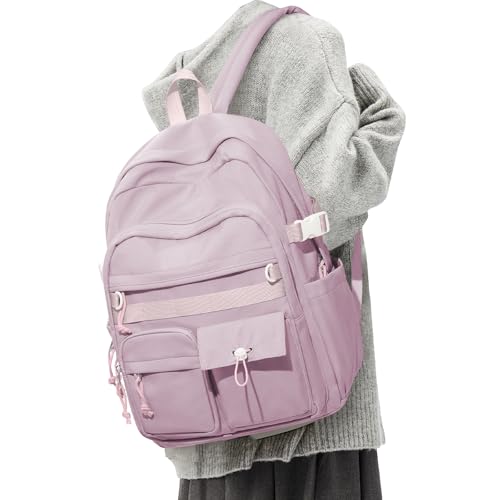 Aesthetic School Backpack for Women Men College Backpack With Lots Of Pockets Waterproof Travel Casual Daypack Cute Bookbag For Teens Girls Boys High School Bag(Purple) - color: B5-purple