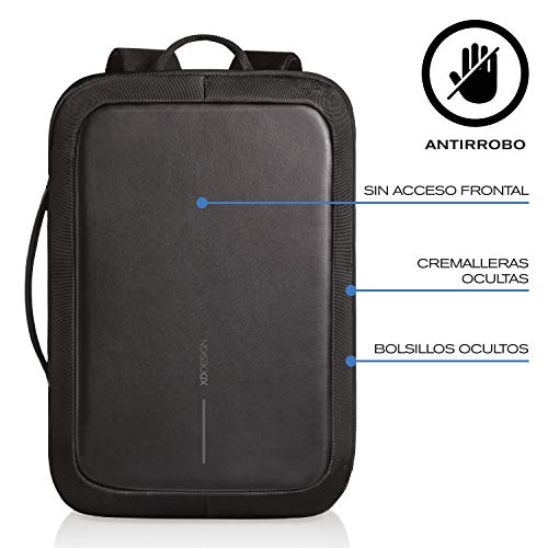 XDDesign Bobby Bizz 10 Liter Anti Theft Laptop Backpack with Padded 15.6" Laptop Sleeve, smart password lock, Water Repellent, USB Charging Port, travel backpack carry on flight for men and women - color: Black