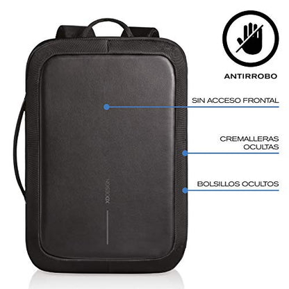 XDDesign Bobby Bizz 10 Liter Anti Theft Laptop Backpack with Padded 15.6" Laptop Sleeve, smart password lock, Water Repellent, USB Charging Port, travel backpack carry on flight for men and women - color: Black