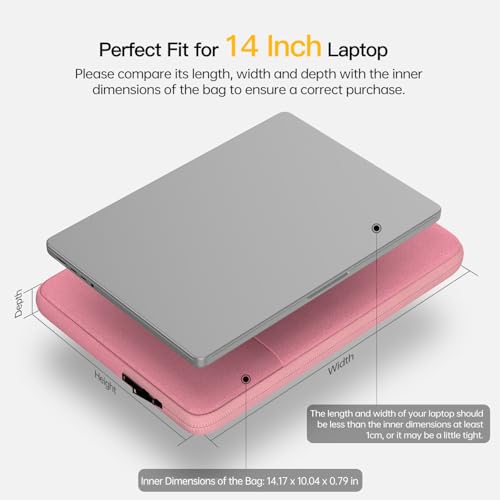 14 Inch Laptop Sleeve Case Women Girls for DELL XPS 15, Latitude 5420 7420, Inspiron 14, Lenovo Flex 5, HP 14 Laptop, Razer Blade 15, Laptop Cover 14 inch Water Resistant Computer Bag -Pink - color: Pink, size: 14 inch