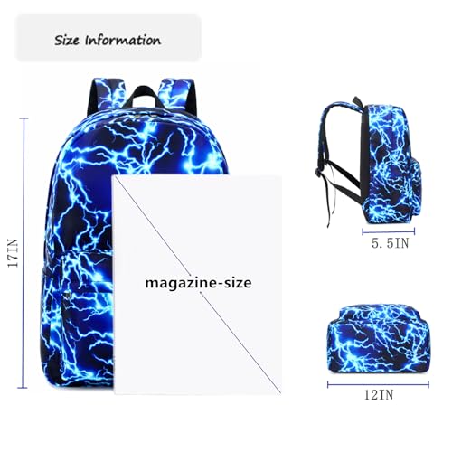 mezhsa Boy School Backpack Elementary Middle Lightning Bookbag Laptop Teenager Waterproof Lightweight 17 Inches (1-Blue) - color: 1-blue