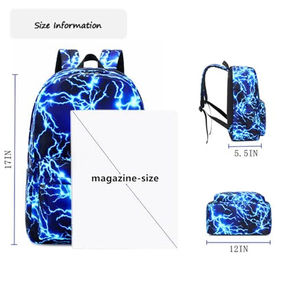 mezhsa Boy School Backpack Elementary Middle Lightning Bookbag Laptop Teenager Waterproof Lightweight 17 Inches (1-Blue) - color: 1-blue