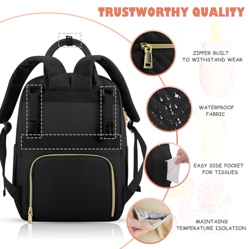 Tenot Baby Diaper Bag Backpack, Travel Diaper Bags for Baby Girl Boy Large Capacity Baby Bag Backpack for Women Black - color: Black