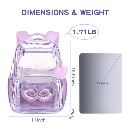 Cusangel Heavy Duty Clear Backpack Clear BookBag,16.5inch TPU Large Capacity See Through Backpack for Sport Events,Travel - color: Glasses 16.5in