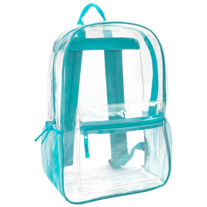 Trail maker Clear Backpack Heavy Duty with Padded Straps, Side Pockets for Kids, Boys, Girls, School, Stadium Approved Events - color: Turquoise