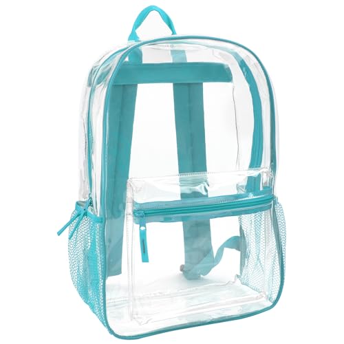 Trail maker Clear Backpack Heavy Duty with Padded Straps, Side Pockets for Kids, Boys, Girls, School, Stadium Approved Events - color: Turquoise