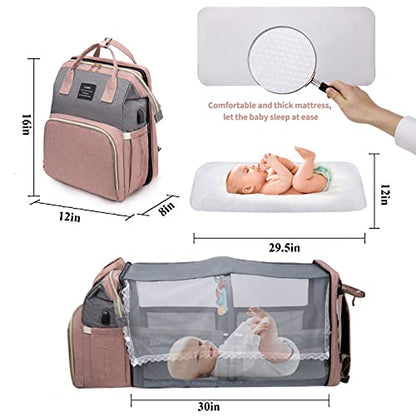 ANWTOTU Baby Diaper Bags with Changing Station,900D Oxford Waterproof Diaper Bag Backpack for Moms Dads with USB Charging Port,Large Capacity Baby Essentials(Ungrade Pink Grey) - color: Ungrade-pinkgrey